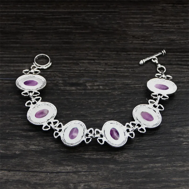 Женский браслет в стиле ретро с натуральным камнем аметистом