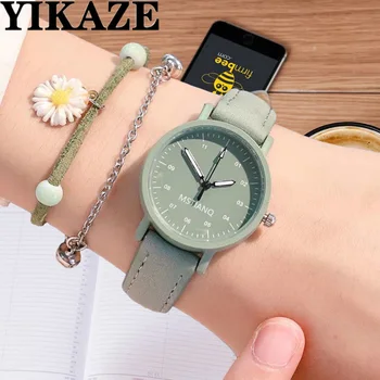 YIKAZE Women's Watch PU Leather Strap Women Quartz Watches Waterproof Round Dial Retro Bracelet Watch Ladies Girls Wristwatch 1