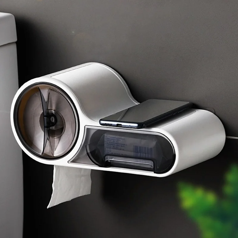 

Waterproof Bathroom Organizer Shelf Shampoo Soap Roll Paper Wc Storage Rack Wall Mounted Household Items Bathroom Accessories