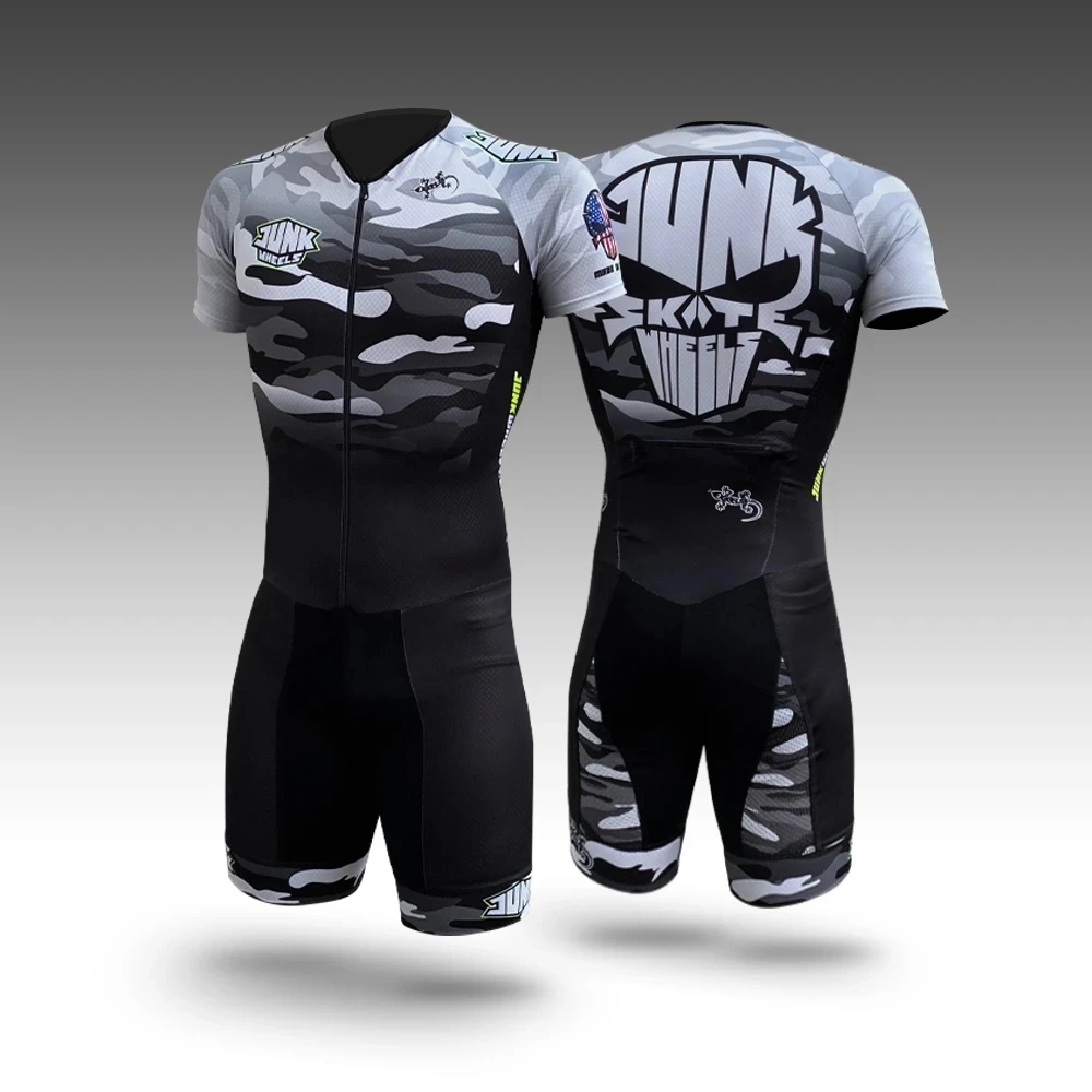 

JUNK WHEELS no cushion racing suit long sleeve suit Triathlon mens speed Inline Roller Skate skinsuit kit Fast skating clothing