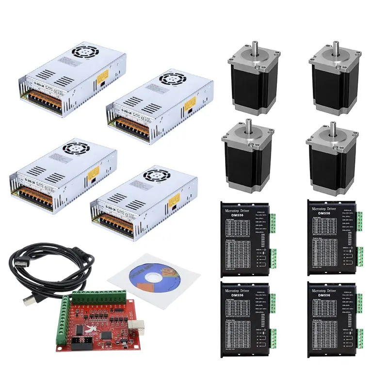 

3/4 комплекта шагового двигателя Nema23 1,1/1,8/2,2/2,5/3 Нм + драйвер DM556/DM542/TB6600 + источник питания 350 Вт + 1 шт. 4-осевая плата контроллера Mach3