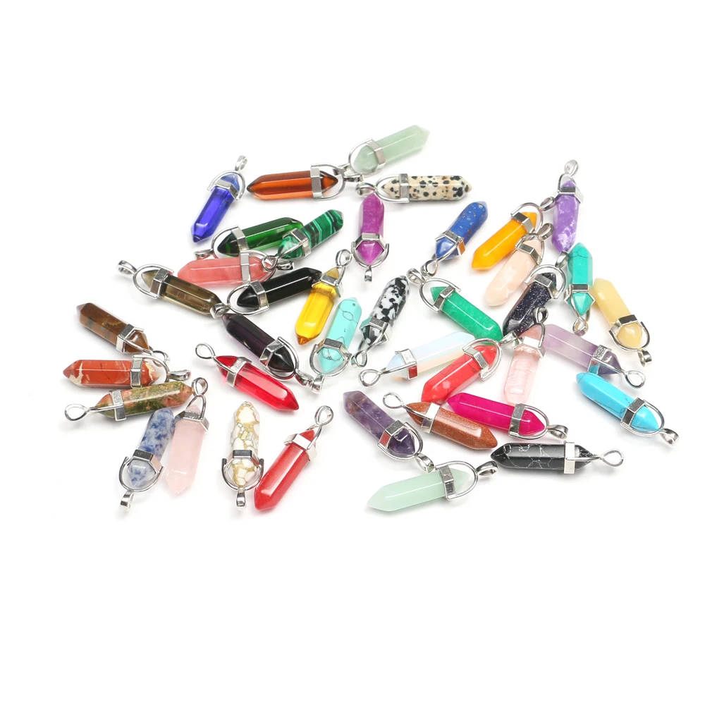 

Mineraali 10pcs Natural Stone Quartz Hexagonal Point Pendants Healing Clear Crystal Amethyst Rose Quartz Gems Necklaces Earrings