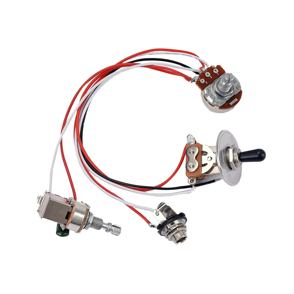 

Electric Guitar Wiring Harness Prewired Kit 3 Way Toggle Switch 1 Volume 1 Tone 500K Pots Jack 1 Set