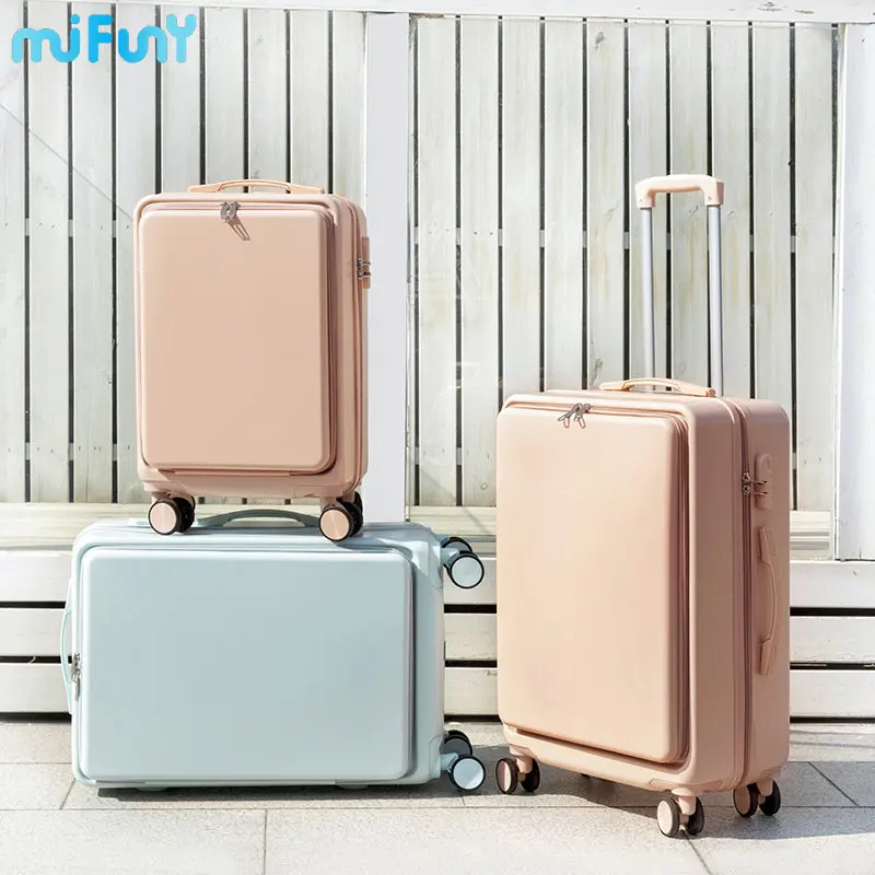MiFuny Rolling Luggage Carry on Luggage with Wheels Front Open Boarding Suitcase Side Open Pull Rod Case Business Travel Trolley