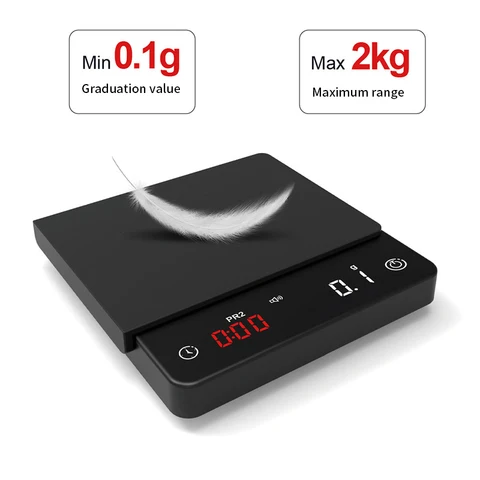 2 кг/0,1 г смарт-весы для кофе миниатюрные 800 мАч черные цифровые кухонные весы для кофе с таймером и USB-подсветкой цифровые весы