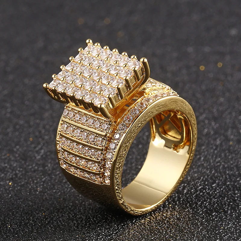 

Classic Fashion 18K Gold Hiphop Square Pavé Zirconia Men's Ring Gemstone Jewellery Cocktail Party Birthday Gift Free Shipping