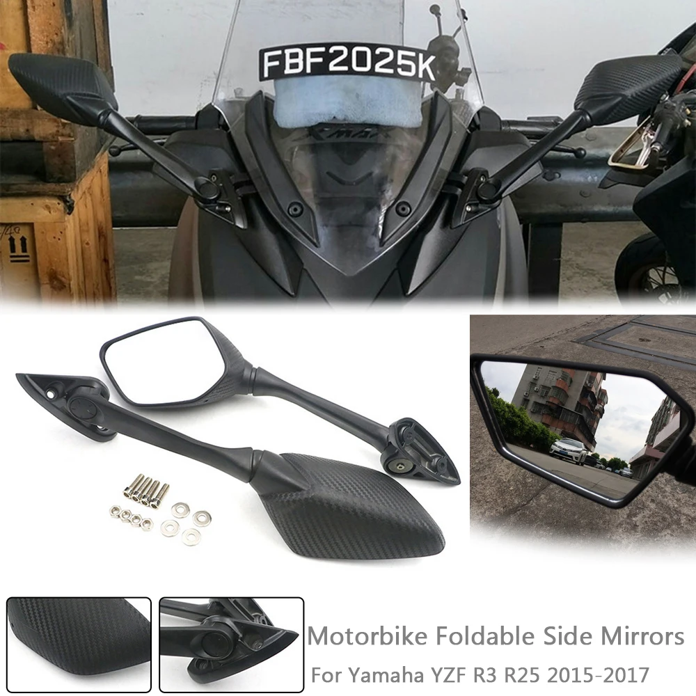 

For Yamaha YZF R3 R25 2015-2018 YZF-R3 YZF-R25 1 Pair Motorcycle Motorbike Foldable Side Mirrors Blind Spot Rearview Mirrors
