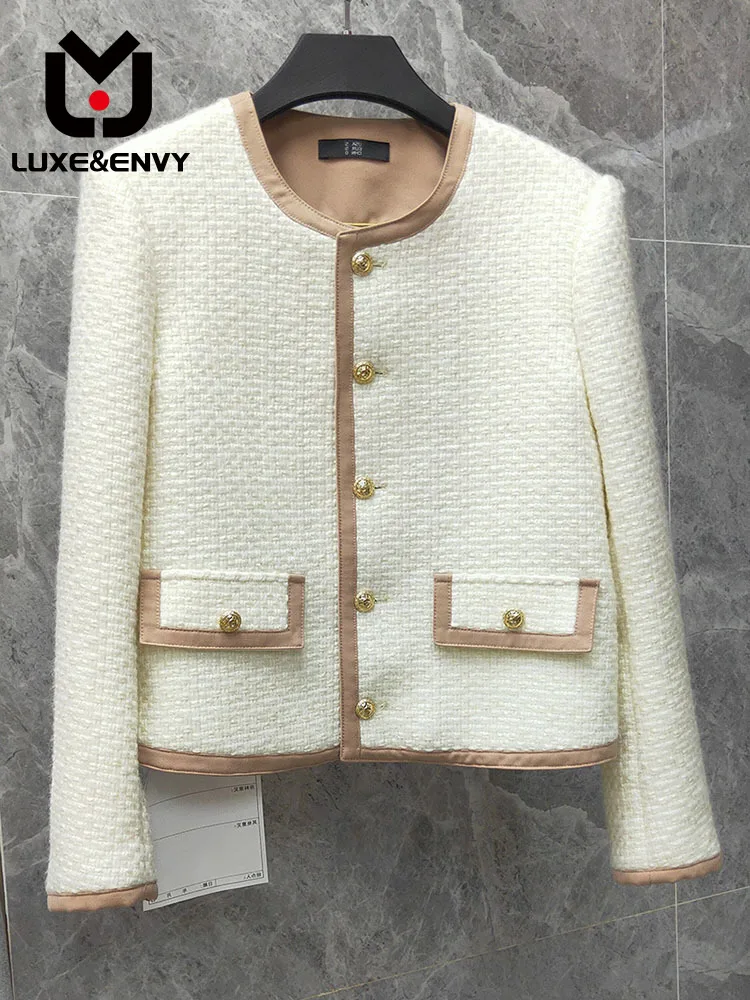 

LUXE&ENVY Round Neck Long Sleeve Design Short Coat Autumn 2023 Women Fashion