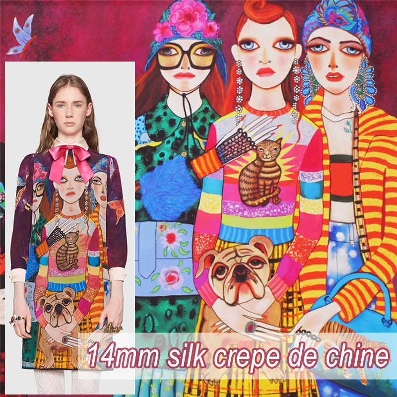

Шелковая ткань с принтом позиционирования девушки из крепдешина размером 14 мм, женская одежда, юбка, атласная ткань, материал для шитья