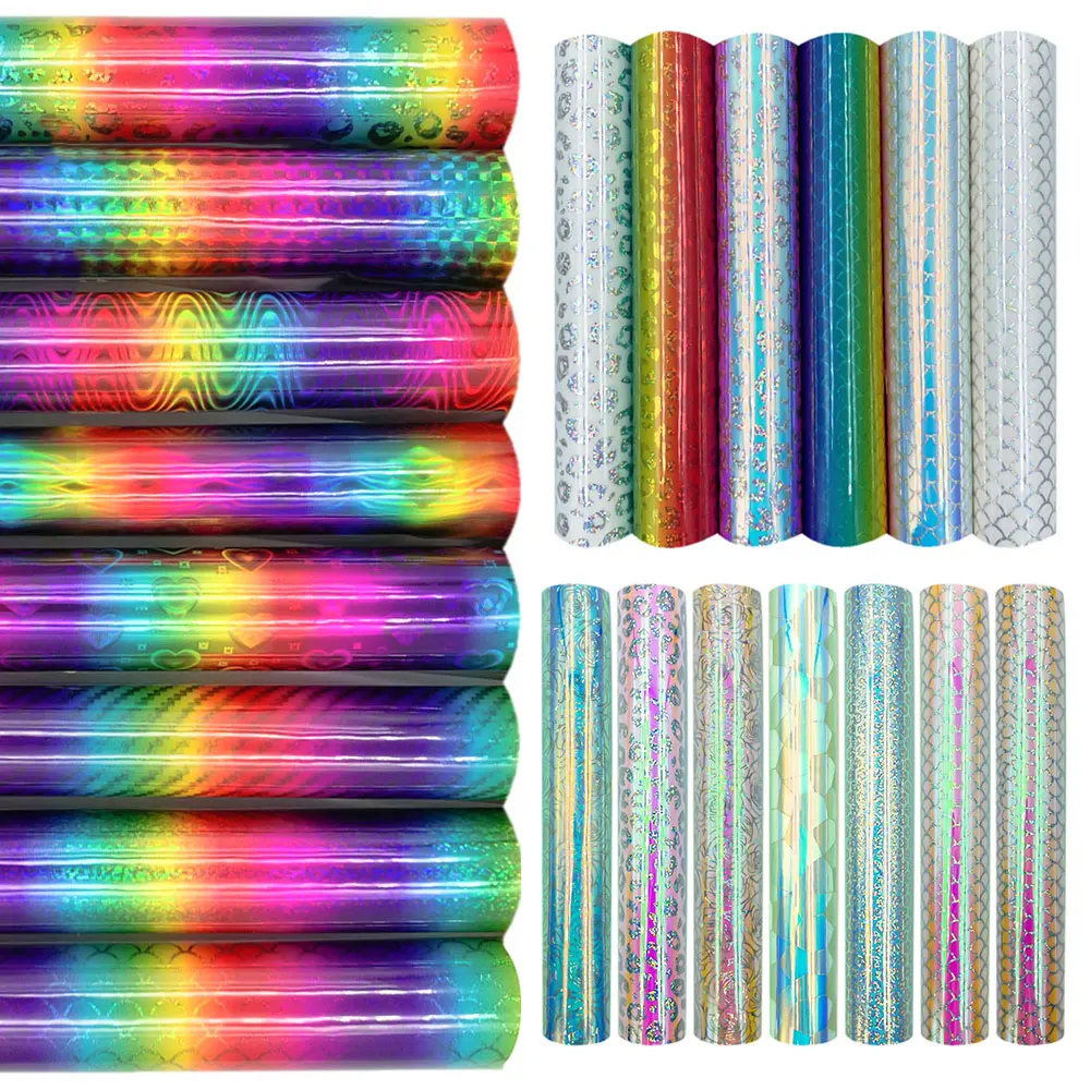 

12x10in 19 Sheets Holographic Rainbow Gradient Adhesive Vinyl Making Graphic Letters Use Wall Cup Ceramic Decal Decor For Cricut