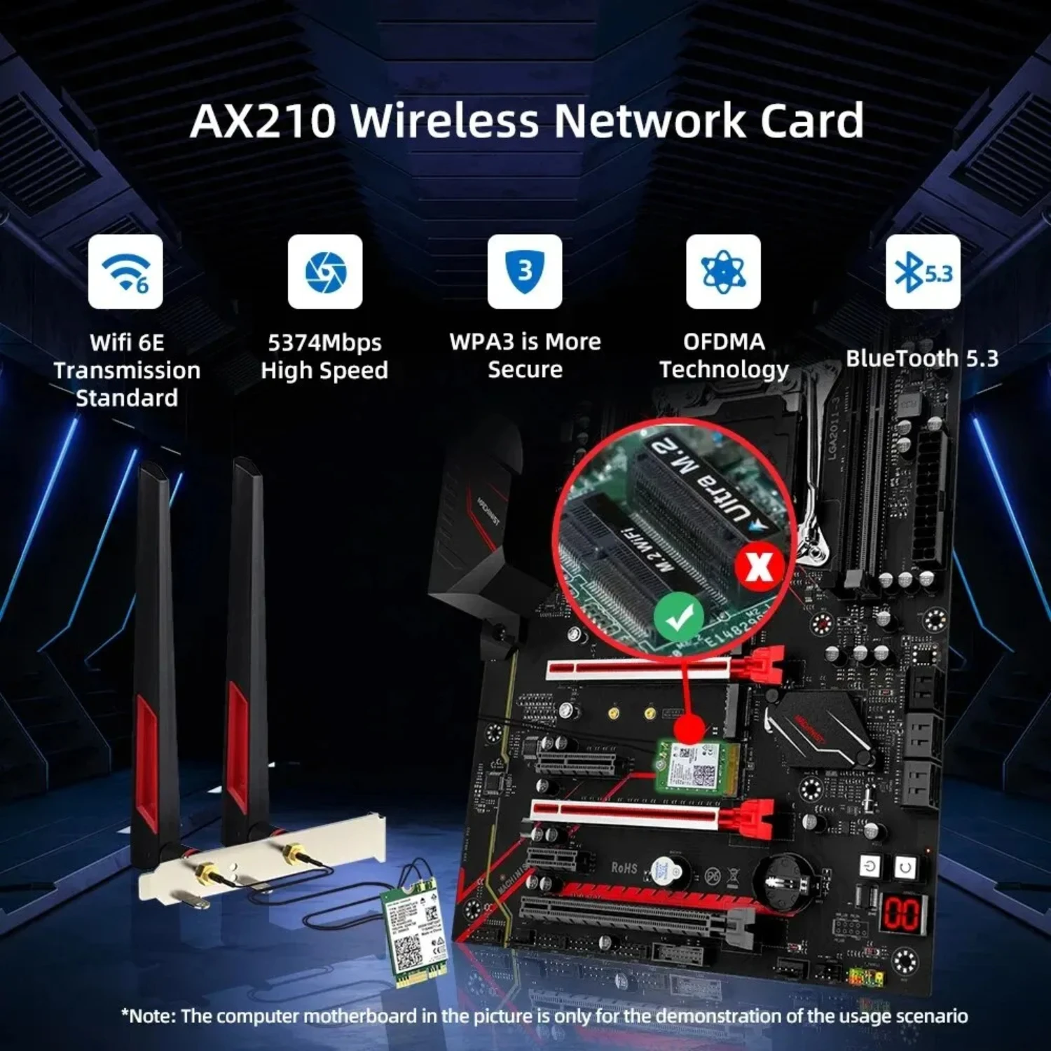 Беспроводной адаптер Wi-Fi 6E AX210 M.2 2 4 ГБ/5 ГГц/6 ГГц Bluetooth 5 3 6 AX210NGW NGFFF 10DBI