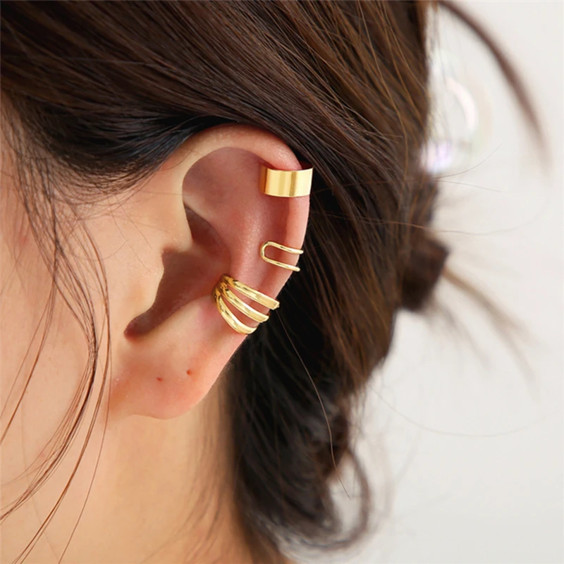 Винтажные серьги-клипсы золотого цвета набор сережек-гвоздиков для ушей без