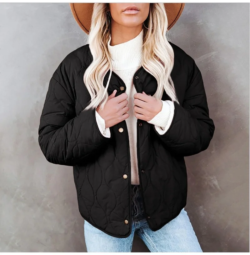 Long-sleeved Quilted Padded Jacket Casual Solid Color Short Parka Coat Coat Jacket Women's 2021 Winter Women's Fashion Jacket