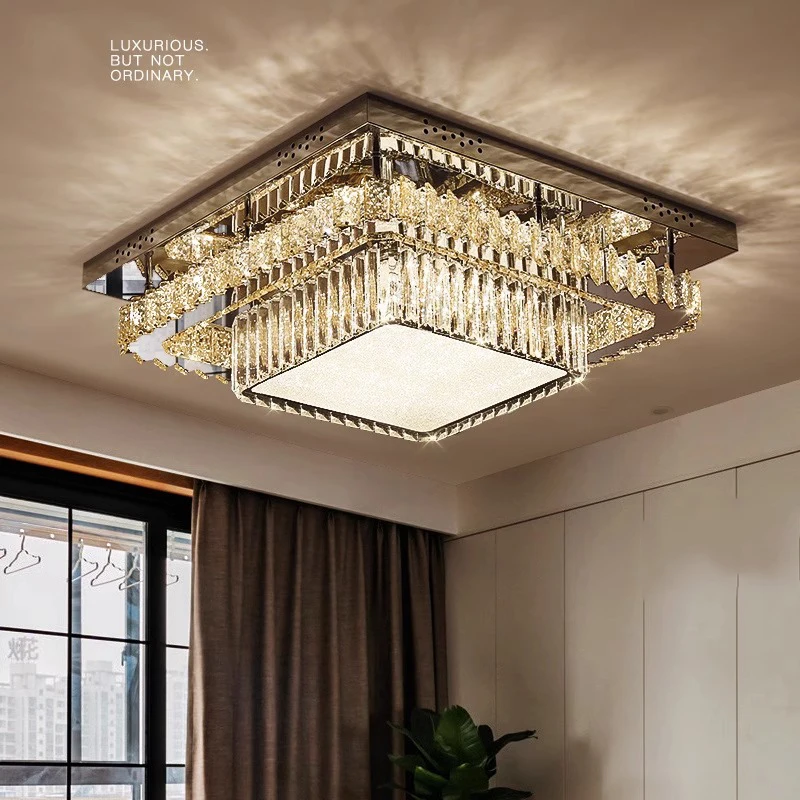 Фото Современная потолочная люстра с кристаллами и LED-подсветкой, круглая/прямоугольная, для гостиной, спальни, декоративное освещение для дома, хрустальные люстры Casa №3