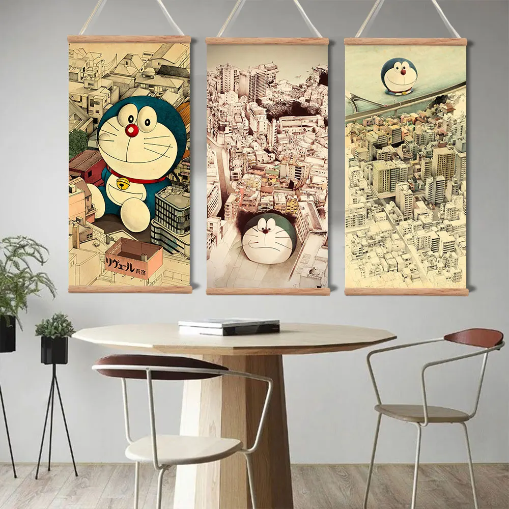 

Doraemon Japanese Pocket Cat Anime Cartoon Two-dimensional Girl Boy Room Decoration Painting Canvas Wood Hanging Painting poster