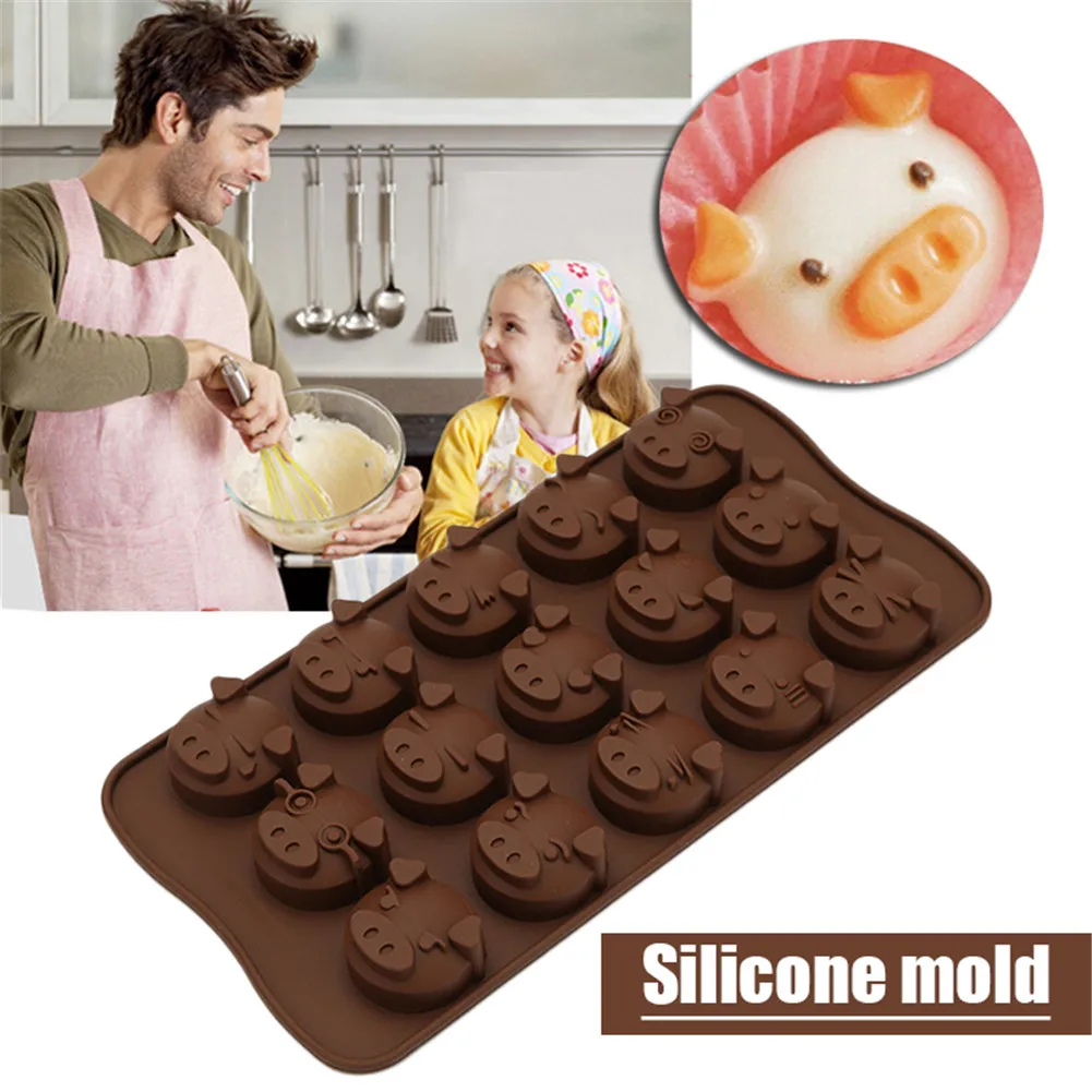 

Chocolate Silicone Mold 15 Cavities Cute Pig Head Shaped Cookie Fondant Jelly Mold DIY Cake Decorating Tools Ice Cube Mould