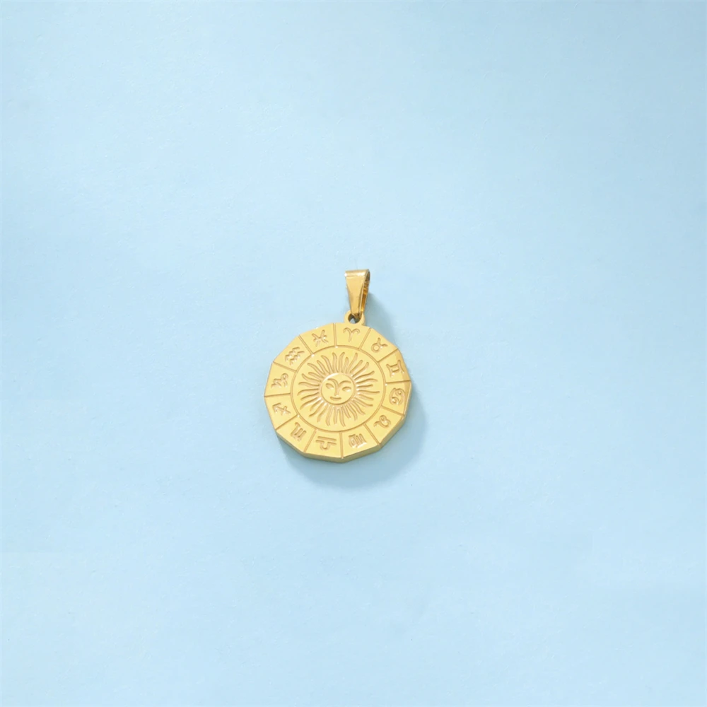 5pcs/Lot Wholesale 12 Constellation Pendants Stainless Steel Sun Charms For Jewelry Making Diy Necklace Keychains Accessories