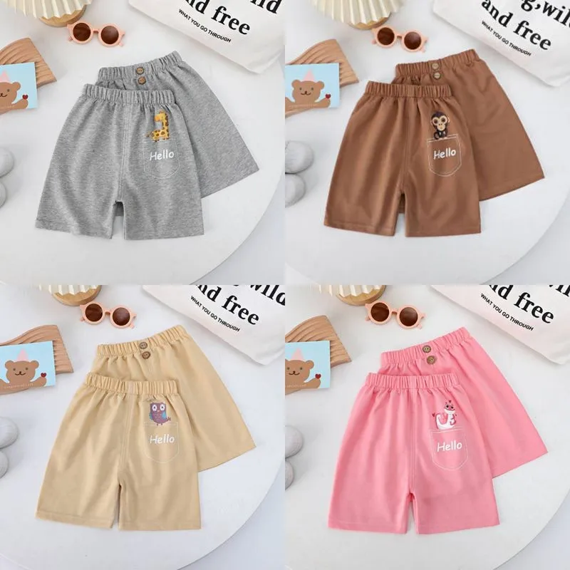 

Летние детские повседневные однотонные шорты для мальчиков и девочек свободные тонкие эластичные талии хлопковые мягкие кожаные шорты с м...