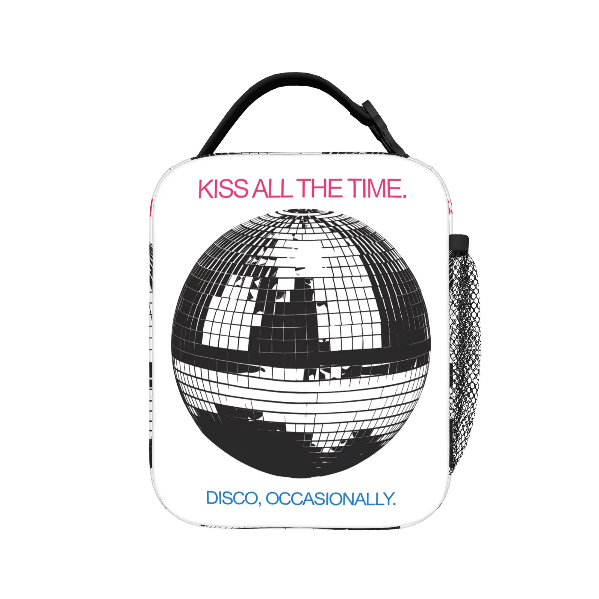 Фото Сумка для обеда с принтом альбома Kiss All The Time, офисный ланч-бокс для девочек, сумка-тоут с забавным принтом, сумка для еды из оксфорда, портативная сумка-холодильник. №1