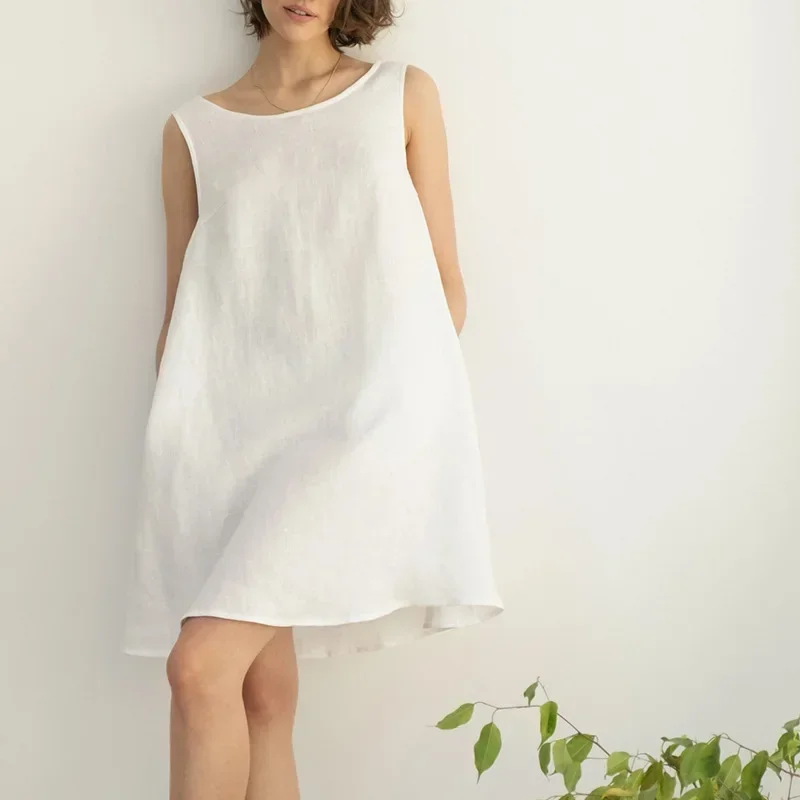 Шикарное льняное хлопковое белое платье женское летнее новое модное