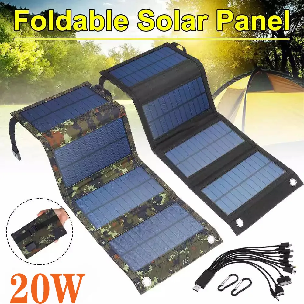 

Solar Charger 20W 5V Folding Pack Solar Panel For Phone Power Bank Outdoor Portable Charger Waterproof Solar Charging Version