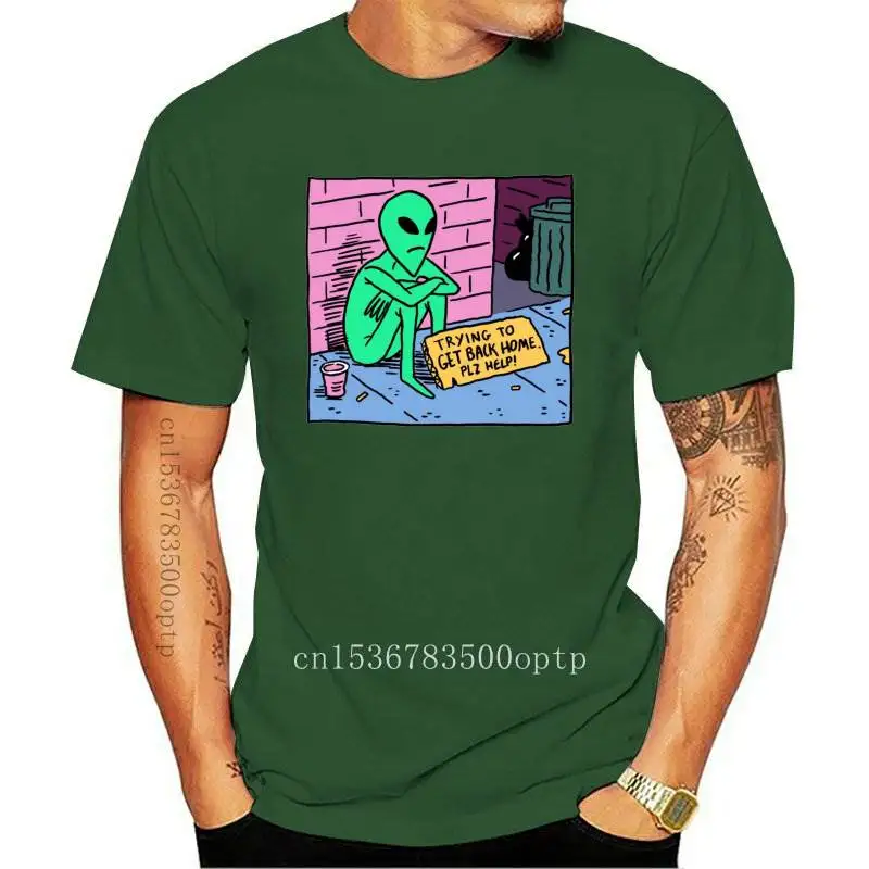 

New Hillbilly 2021 Funny Cotton Print Casual Yellow Alien Trying To Get Home Pls Help T-shirts Kawaii Short Sleeve Graphic T Sh