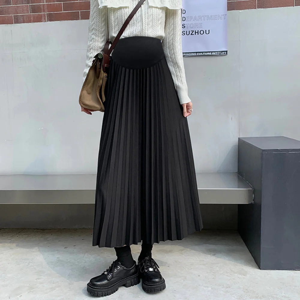 2023 Autumn Winter Pleated Thick Warm Maternity Skirts Elastic Waist Belly Casual Clothes for Pregnant Women Pregnancy vestidos enlarge
