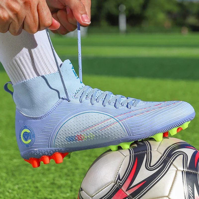 Soccer Shoes Men Adult TF/FG High Ankle Football Boots Grass Breathable Training Cleats Footwear Classic Trend Sneaker 34-46#