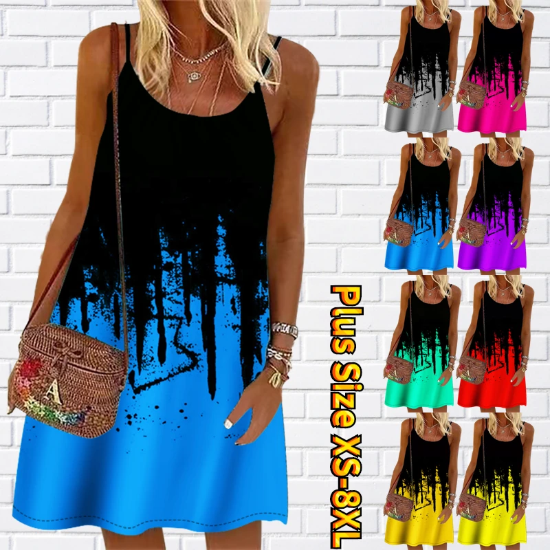 

Женское платье с открытыми плечами, свободное платье до колена с принтом, на бретельках, без рукавов и с открытой спиной, лето 2023