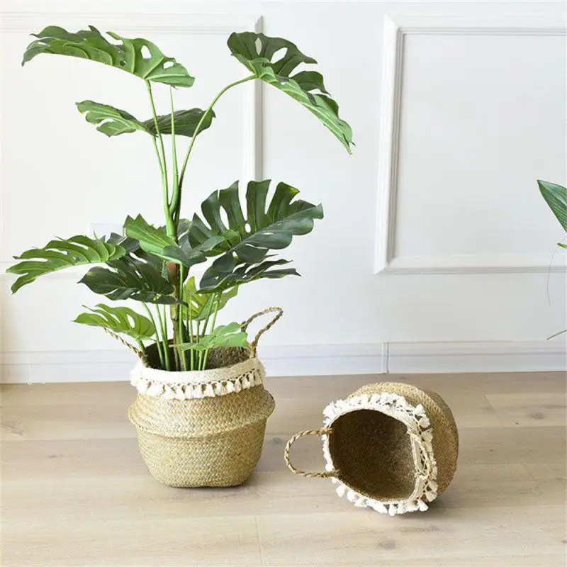 

Round Tassel Flower Basket Bird Turtle Back Bamboo Cane Weaving Flowerpot Weaving Special Extra Large Fringed Seaweed Basket