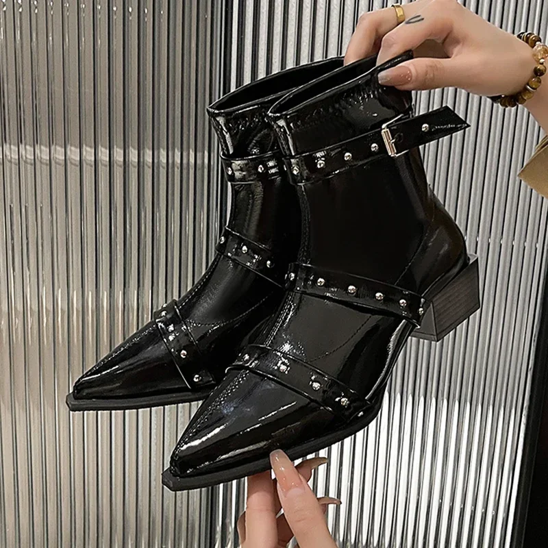 Сексуальные женские ботильоны с острым носком кожаная обувь на высоком каблуке