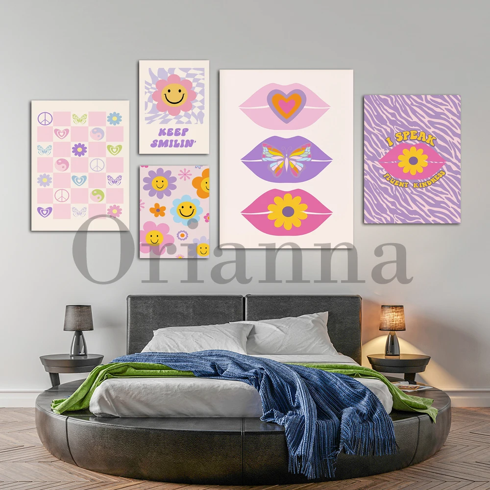 Датский пастельный декор мир любовь печать шахматная доска цветок губы смайлик