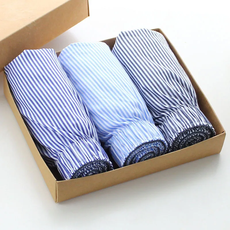 3pcs Mens Underwear XXL Cotton Boxers Shorts Loose Men's Panties Plaid Arrow Pants Classic Stripes Underwear Gay Mens Boxers