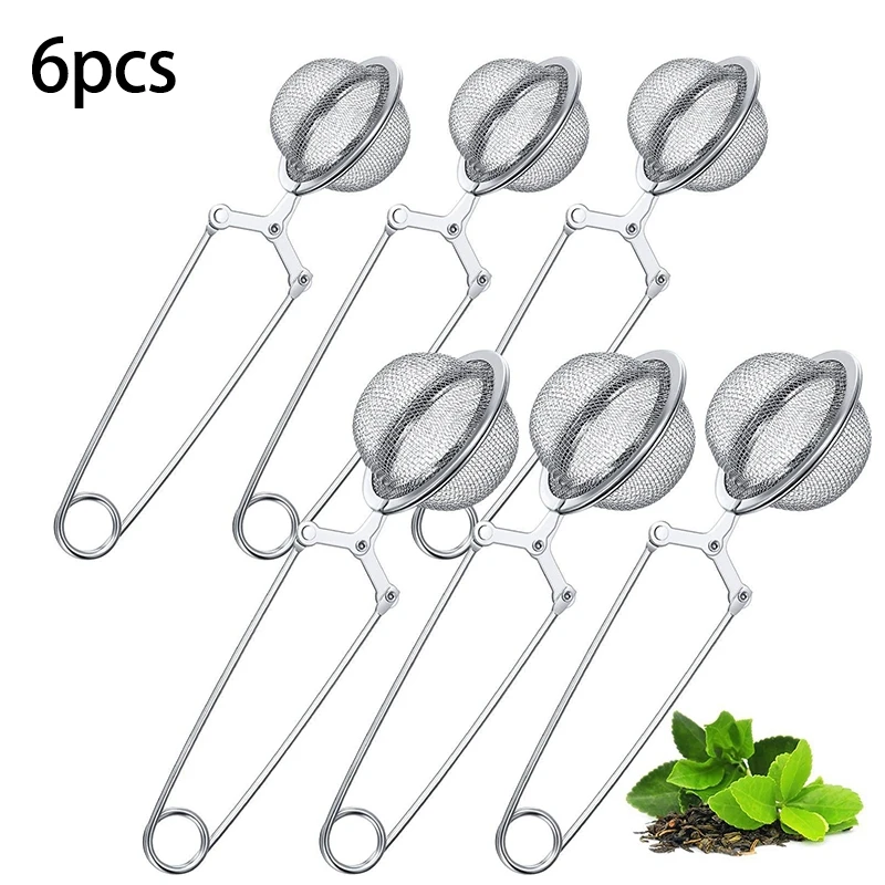 

New 6Pcs Tea Infuser Loose Leaf Tea Snap Ball Tea Strainer Spoon Stainless Steel Tea Filter Steeper With Handle