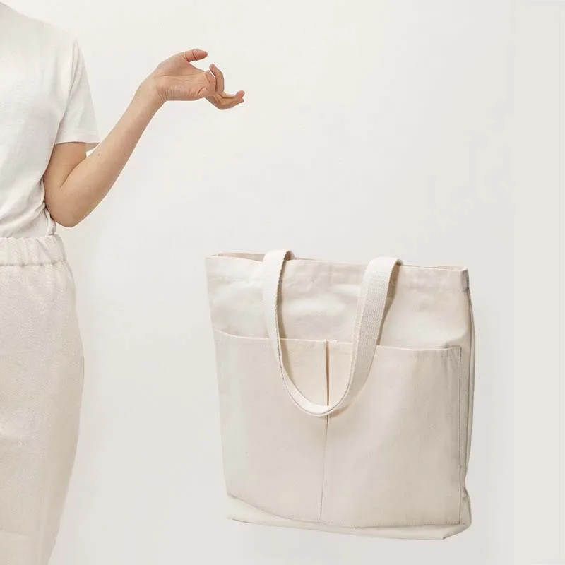 Women's Bag Simple Casual Fashion Multiple Pocket Handbags Canvas Solid Large Capacity Tote Shoulder Bags for Women Shopping Bag
