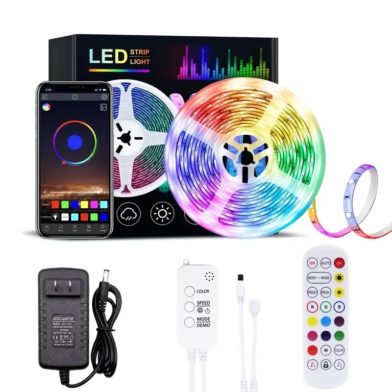 HMTX RGB LED Strip Lights, Music Sync, App Remote Control, Color Changing DIY Mode, SMD 2835 3528 54 LEDs/m Led Lights