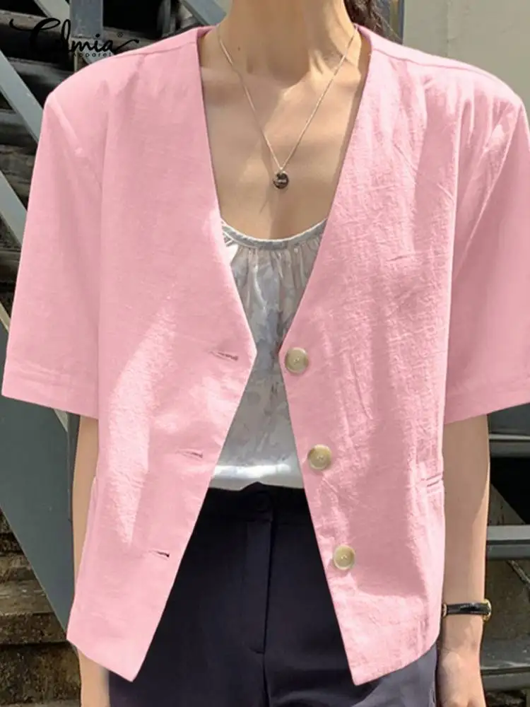 

Женская летняя тонкая рубашка с V-образным вырезом, на пуговицах