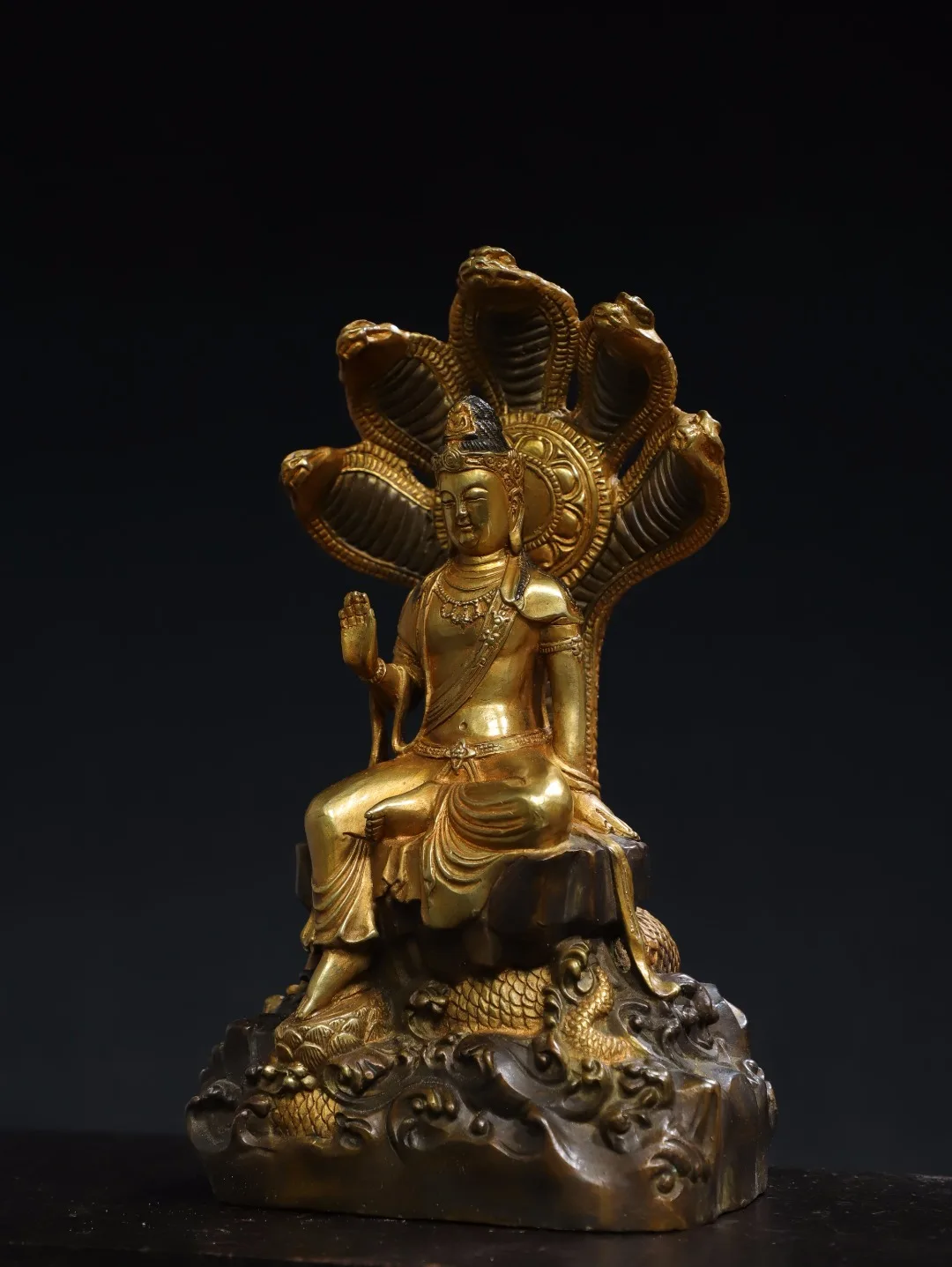 11-дюймовая коллекция тибетского храма старая бронза позолоченная киноварь