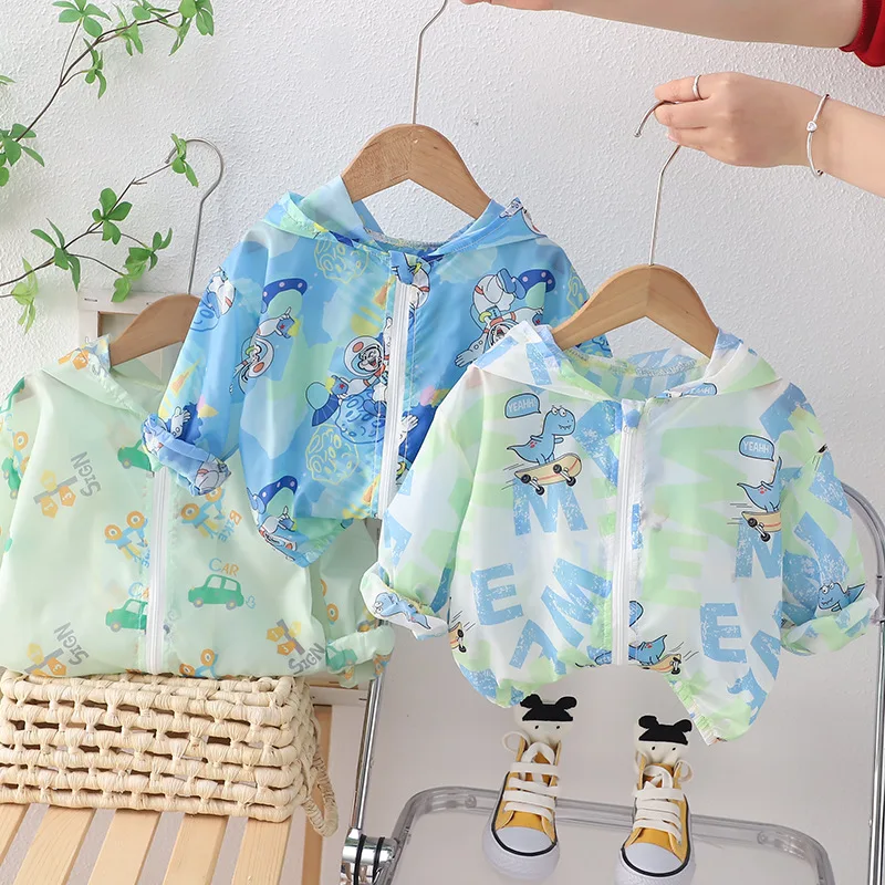 

2023 New Arrivals Spring Autumn Children Long Sleeve Print Cartoon Letter Blue Sunscreen Jacket Fashion Child Clothes 18M-6T