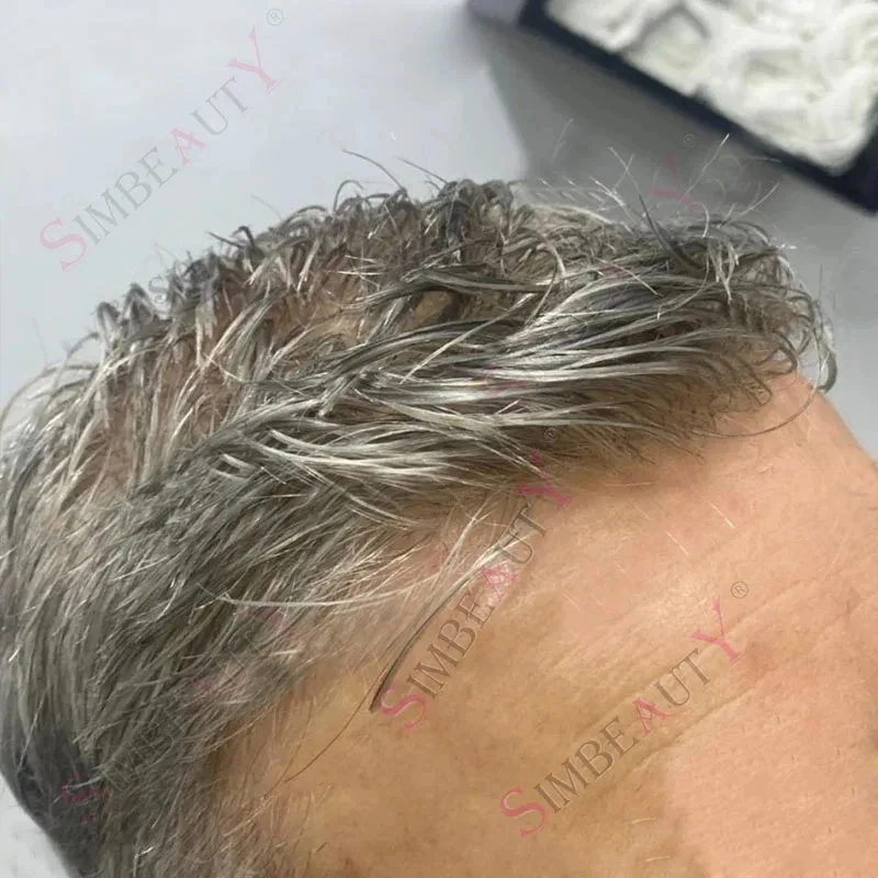 Фото Европейский мужской размер 22r # # Мужской парик-система замещения волос из натуральных светлых волос, 18% блонда, с невидимой линией роста волос и ультратонкой основой 0.02 мм №5