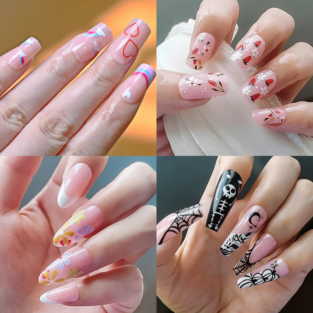 96 шт. накладные ногти в стиле Хэллоуин с миндальным французским квадратным