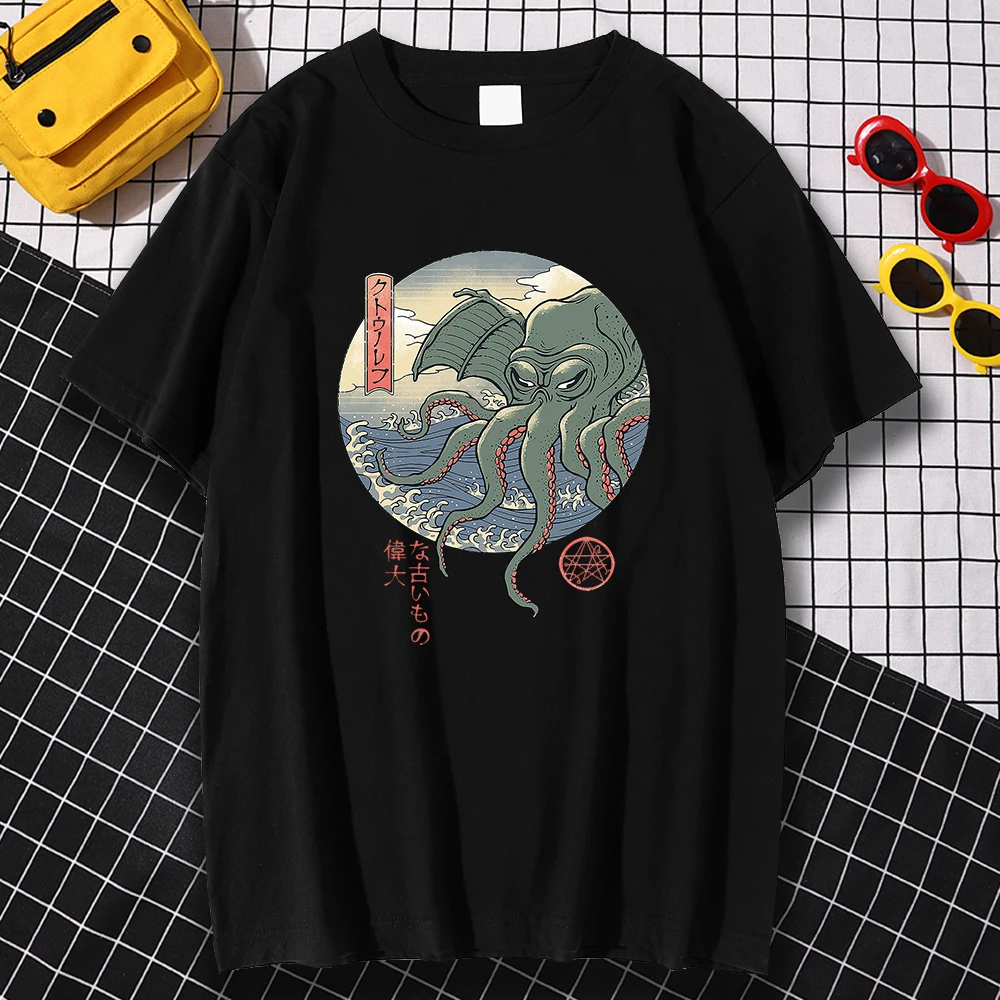 

Man Oversized T Shirts Ukiyoe Style Japanese Monster Print Casual Tops Summer Short Sleeve Vintage Tee Women Fashion T-shirt
