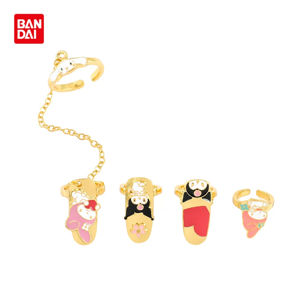 

Sanrio Nail Ring Set Kuromi Melody Cartoon Fingernail Ring for Women Cute Adjustable Finger Band Nail Armor Rings Accessories