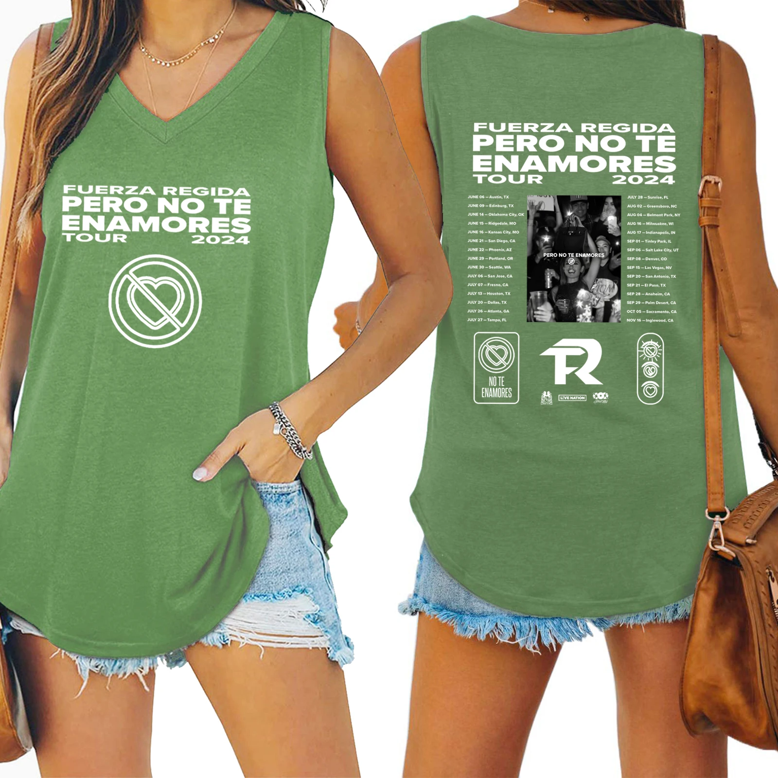 Женская летняя футболка без рукавов с надписью Force Regida but No Te Enamores Tour 2024