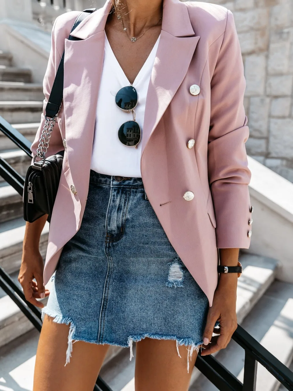 Blazer for Women Autumn Long Sleeved Double Breasted Solid Standing Collar Blazer Women Jactet