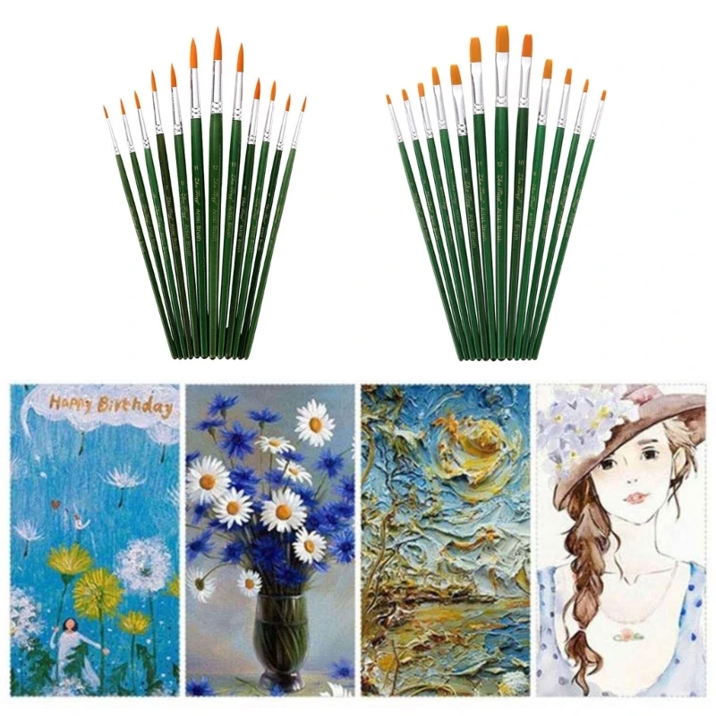 

Set of 12 Painting Brush Kit Portable Artist Set for Beginner Gouache Watercolor Oil Acrylic Painting Miniatures Art 24BB