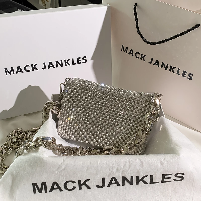 

Women's Square Handbag Crystal Shiny Rhinestone Diamond Evening Clutch Bag Dinner Party Bling Purse Shoulder Messenger Chain Bag