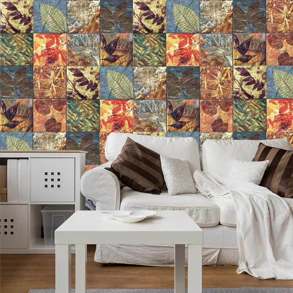 

Retro Style Tile Sticker PVC Waterproof Wall Floor Stickers Paste Wallpaper TV Sofa Wall Art Mural Kitchen Home Bedroom Decor