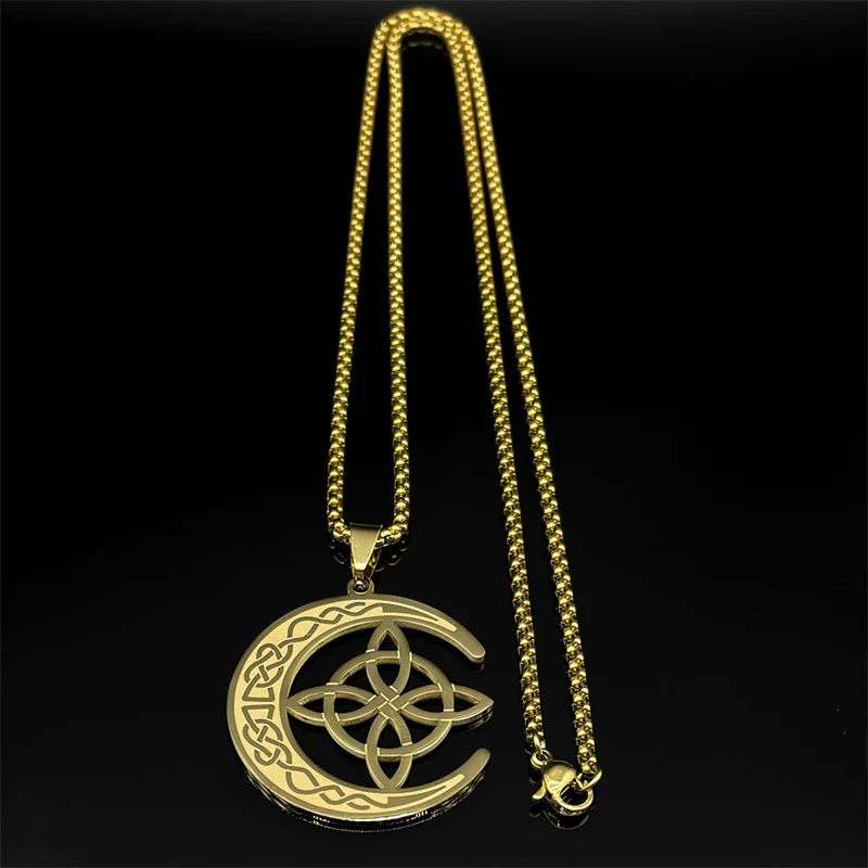 Нержавеющая сталь полумесяц ведьмы узел кельтское ожерелье серьги для женщин