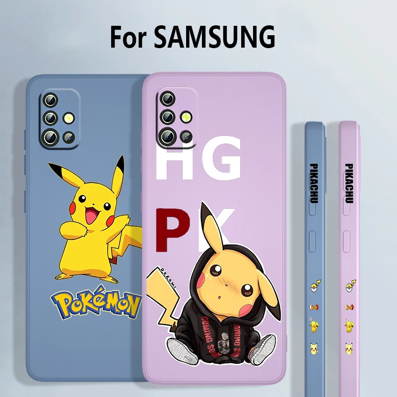 

Pikachu Anime Cute For Samsung Galaxy A73 A72 A71 A53 A52 A51 A42 A33 A32 A31 A22 A21 A11 Liquid Left Rope Phone Case